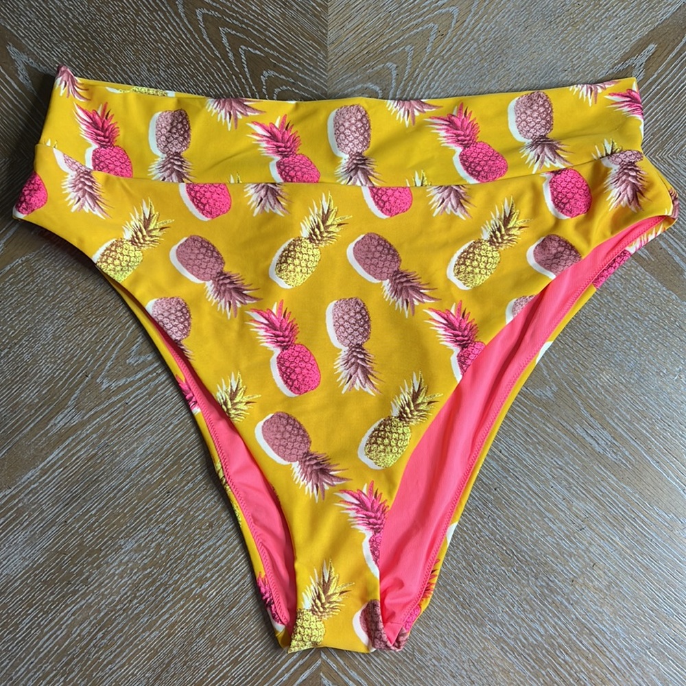 AERIE High Cut Cheeky Pineapple Swim Bottoms XXL